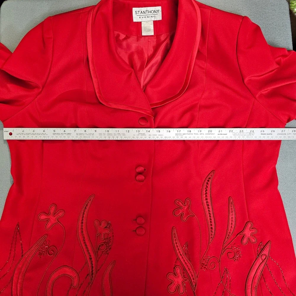 St. Anthony Evening Red Embroidered Blazer Jacket 24W Dressy Valentines Day Glam